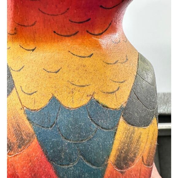Wooden Parrot Figurine Colorful Folk Art Tropical Decor - Picture 9 of 10